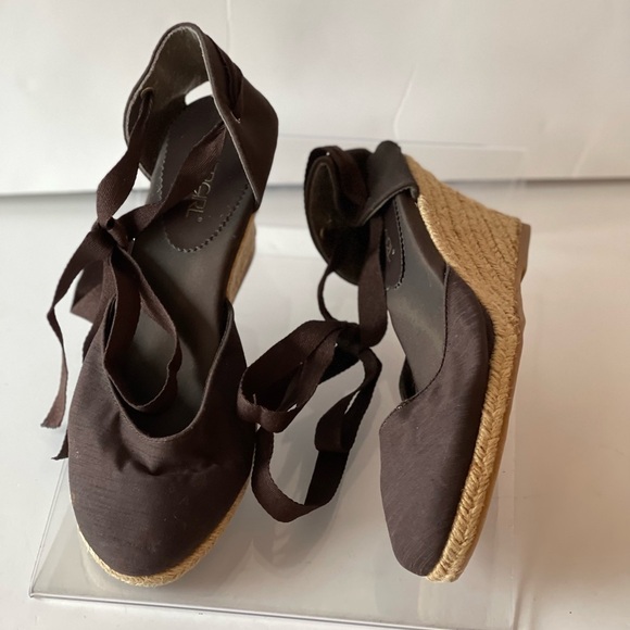 Cover Girl Brown Wedge Sandals Platform Heels Strappy Lace Up Shoes, 7.5 - Picture 4 of 8